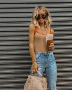 DEE-001 Never Basic Ribbed Bodysuit - Orange Tan Combo - FINAL SALE -clothes Sales PhotoJul19 93405PM