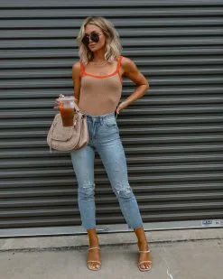 DEE-001 Never Basic Ribbed Bodysuit - Orange Tan Combo - FINAL SALE