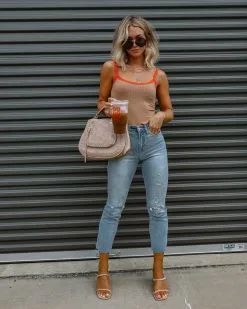 DEE-001 Never Basic Ribbed Bodysuit - Orange Tan Combo - FINAL SALE -clothes Sales PhotoJul19 93649PM