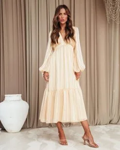 Piece Of Sunshine Balloon Sleeve Midi Dress - Dusty Yellow - SALE