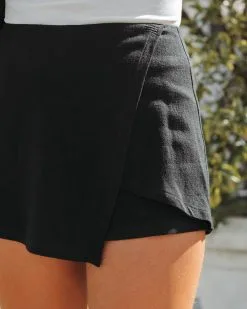 SHE -001 Presley Linen Blend Wrap Skort - Black - FINAL SALE -clothes Sales PresleyLinenBlendWrapSkortBlack117