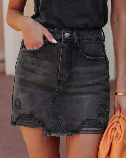 GILL-001 Ravenhood Denim Distressed Mini Skirt - FINAL SALE