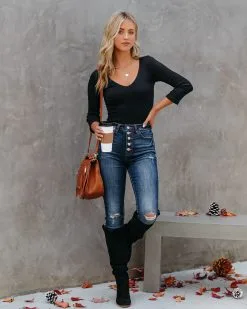 NIKI-001 Revival V-Neck Ribbed Bodysuit - Black - FINAL SALE -clothes Sales RevivalVNeckRibbedBodysuitBlack11