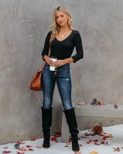 NIKI-001 Revival V-Neck Ribbed Bodysuit - Black - FINAL SALE -clothes Sales RevivalVNeckRibbedBodysuitBlack4