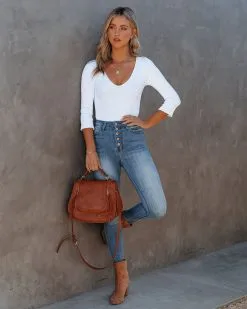 NIKI-001 Revival V-Neck Ribbed Bodysuit - White - FINAL SALE -clothes Sales RevivalVNeckRibbedBodysuitWhite11