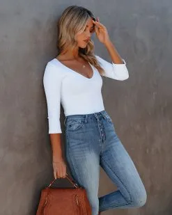 NIKI-001 Revival V-Neck Ribbed Bodysuit - White - FINAL SALE -clothes Sales RevivalVNeckRibbedBodysuitWhite123