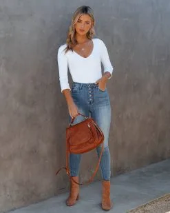 NIKI-001 Revival V-Neck Ribbed Bodysuit - White - FINAL SALE