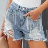 POL-001 Rhinestone Cowgirl Distressed Denim Shorts - Denim - FLASH FINAL SALE