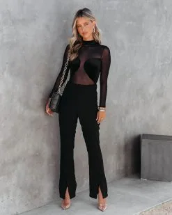 SHOP-001 Ringleader Sheer Velvet Bodysuit - Black