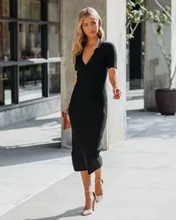 Romi Ribbed Knit Midi Dress - Black - FINAL SALE -clothes Sales RomiRibbedKnitMidiDressBlack62