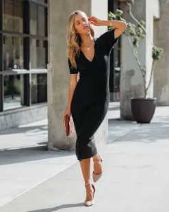 Romi Ribbed Knit Midi Dress - Black - FINAL SALE -clothes Sales RomiRibbedKnitMidiDressBlack69