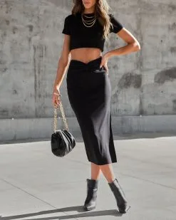 FORE-001 Roxy Twist Front Midi Skirt - Black - FINAL SALE -clothes Sales Roxytwistfrontmidiskirtblack 128