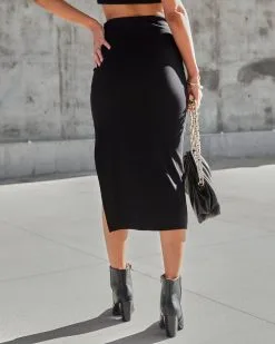 FORE-001 Roxy Twist Front Midi Skirt - Black - FINAL SALE -clothes Sales Roxytwistfrontmidiskirtblack 54