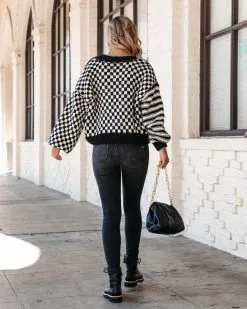 Rumor Has It Checkered Striped Knit Cardigan - Black - FINAL SALE -clothes Sales RumorHasitCheckeredStripedKnitCardigan 4