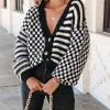 Rumor Has It Checkered Striped Knit Cardigan - Black - FINAL SALE