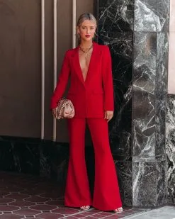 SUGA-001 Runway Pocketed Belted Flare Trousers - Red - FINAL SALE -clothes Sales Runwaypocketedset Red 2 16a626a4 e8f5 401b b990 080084f70558