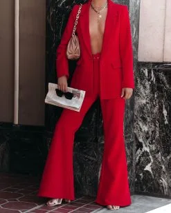 SUGA-001 Runway Pocketed Belted Flare Trousers - Red - FINAL SALE -clothes Sales Runwaypocketedset red 22 65edf293 fe03 47d8 9d0a da5a085c05b1