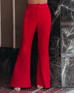 SUGA-001 Runway Pocketed Belted Flare Trousers - Red - FINAL SALE -clothes Sales Runwaypocketedset red 24