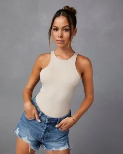 BY T-001 Elettra Knit Tank Bodysuit - Light Beige  -clothes Sales S1134 LIGHTBEIGE MAX WHITE 7880