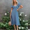 IFB-001 Samantha Puff Sleeve Midi Dress - French Blue - FINAL SALE