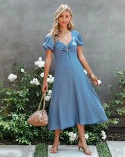 IFB-001 Samantha Puff Sleeve Midi Dress - French Blue - FINAL SALE -clothes Sales SamanthaPuffSleeveMidiDressFrenchBlue52