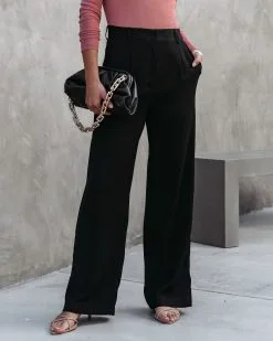 ACOA-001 Sandrine Pocketed Wide Leg Pants - Black - FINAL SALE