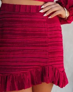 SKYL-002 Scarlett Textured Ruffle Mini Skirt - Burgundy - FINAL SALE -clothes Sales ScarlettTexturedBurgundy66