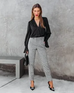 ON T-001 Serving Looks Polka Dot Pocketed Pants - Grey - FINAL SALE