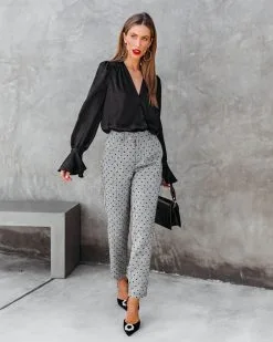 ON T-001 Serving Looks Polka Dot Pocketed Pants - Grey - FINAL SALE -clothes Sales ServingLooksPolkaDotPocketedBlazer PocketedPants Grey 2