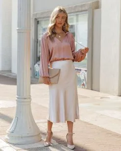 GRAD-001 Shawn Satin Midi Skirt - Champagne - FINAL SALE -clothes Sales ShawnSatinMidiSkirtChampagne155