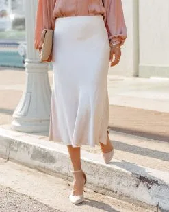GRAD-001 Shawn Satin Midi Skirt - Champagne - FINAL SALE