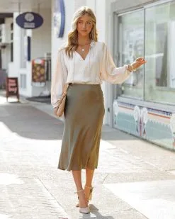 GRAD-001 Shawn Satin Midi Skirt - Olive - FINAL SALE