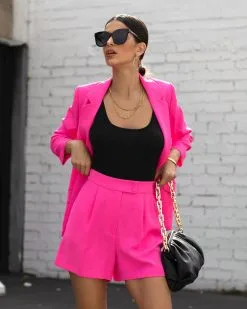 SKIE-001 She Means Business Pocketed Blazer - Hot Pink - FINAL SALE -clothes Sales SheMeansBusinessPocketedHotPink121 91d492f3 f146 4d98 9528 15d79b059799