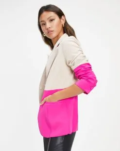 FATE-001 She Sets Trends Pocketed Colorblock Blazer - Hot Pink - FINAL SALE -clothes Sales She Sets Trends Pocketed Colorblock Blazer Hot Pink 0101