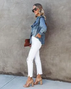 Shelton Denim Ruffle Button Down Top - FINAL SALE -clothes Sales SheltonDenimRuffleButtonDownTop22