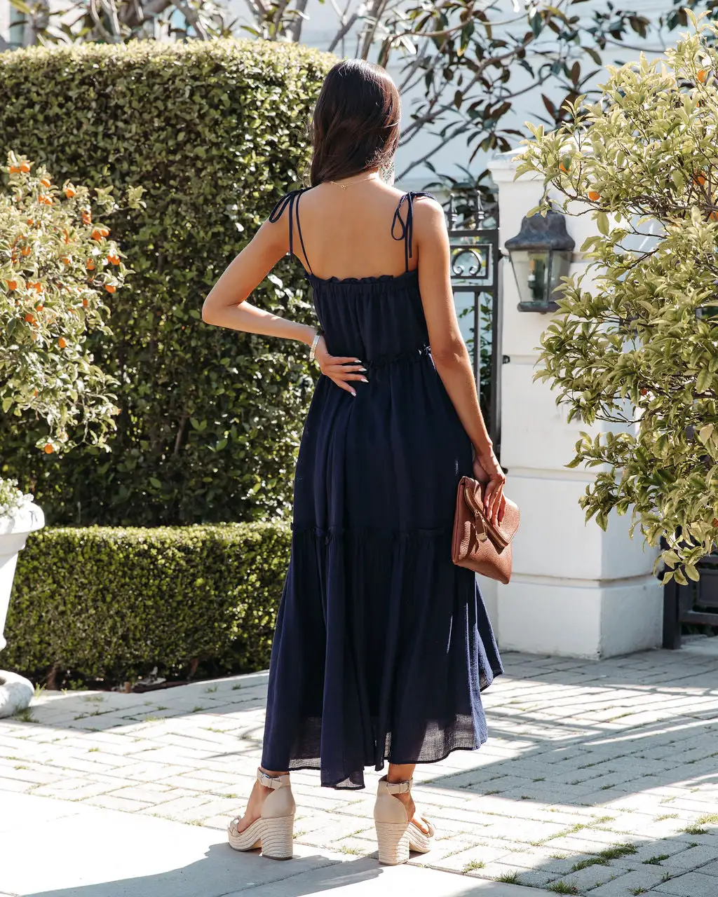 Shirley Ruffle Tiered Midi Dress - Navy - LAST CHANCE 2 Shirley Ruffle Tiered Midi Dress - Navy - LAST CHANCE - Image 2