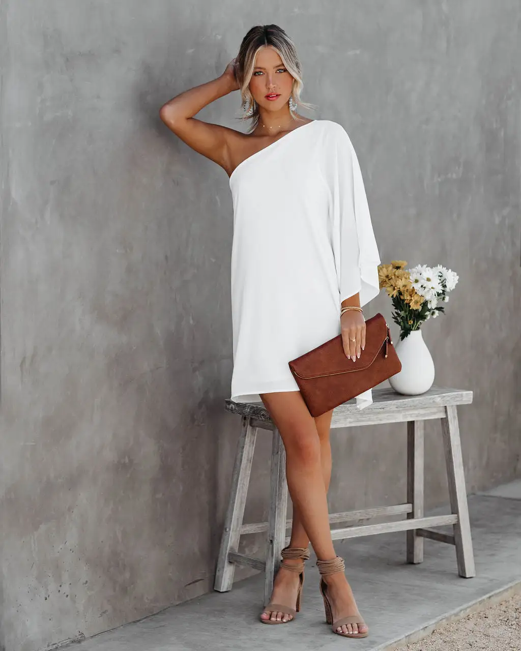 Side To Side One Shoulder Statement Dress - White - SALE 3 Side To Side One Shoulder Statement Dress - White - SALE - Image 3