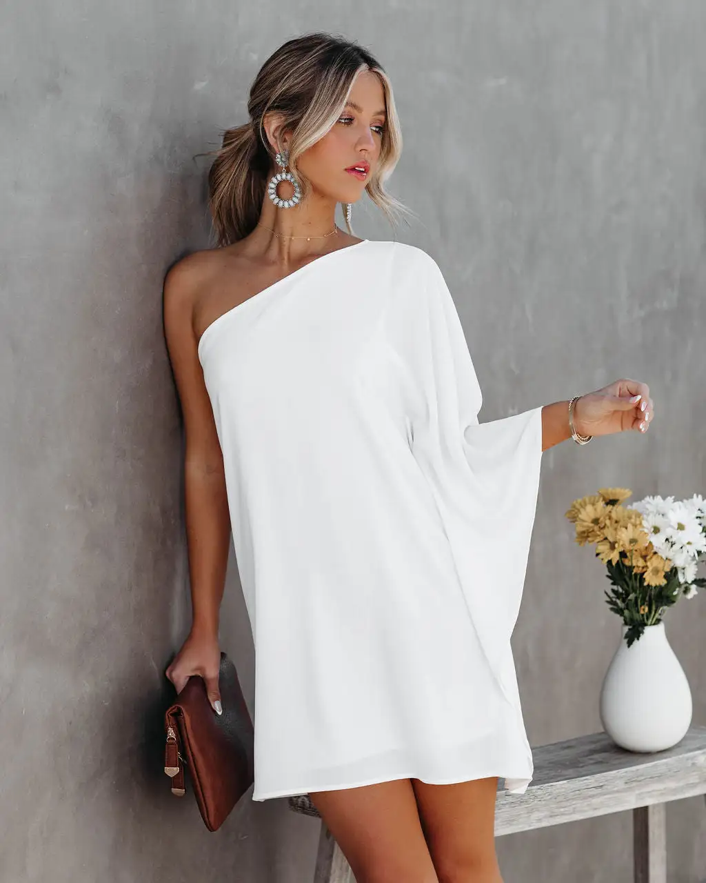 Side To Side One Shoulder Statement Dress - White - SALE 1 Side To Side One Shoulder Statement Dress - White - SALE