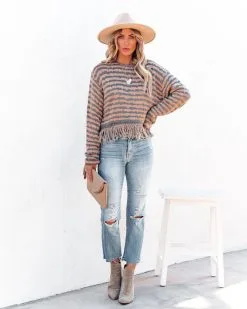 Simple Times Fringe Knit Sweater - Grey Peach - FINAL SALE -clothes Sales Simpletimesfringeknitsweater greypeach