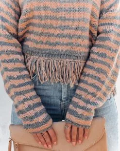 Simple Times Fringe Knit Sweater - Grey Peach - FINAL SALE -clothes Sales Simpletimesfringeknitsweater greypeach 4