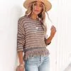 Simple Times Fringe Knit Sweater - Grey Peach - FINAL SALE