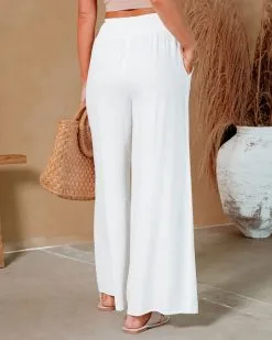 MIOU-001 Olsen Smocked Pocketed Wide Leg Pants - White - SALE -clothes Sales Sirenknitcrochettopoffwhite3267