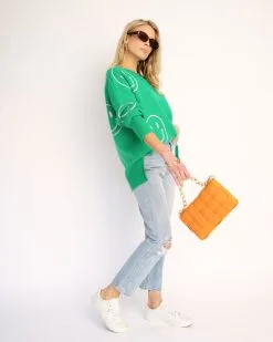 Happy Times Smiley Relaxed Fit Sweater - Green - SALE -clothes Sales SmilesRelaxedFitSweater Green 4