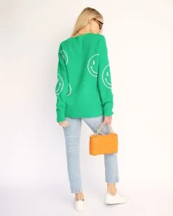 Happy Times Smiley Relaxed Fit Sweater - Green - SALE -clothes Sales SmilesRelaxedFitSweater Green 5