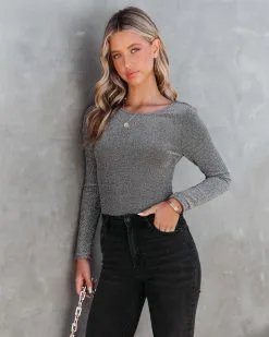 BLUE-001 Social Queen Metallic Knit Bodysuit - FINAL SALE