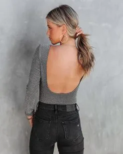 BLUE-001 Social Queen Metallic Knit Bodysuit - FINAL SALE -clothes Sales SocialQueenMetallicKnitBodysuit81