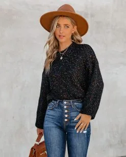 Splash Of Color Speckled Knit Sweater - Black - FINAL SALE -clothes Sales SplashOfColorSpeckledKintSweaterBlack114