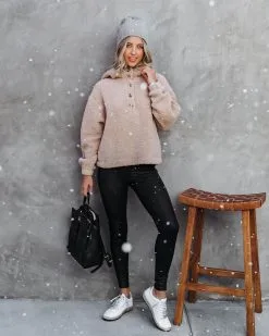 Squaw Valley Teddy Half Button Up Pocketed Pullover Sweater - Mocha - FINAL SALE -clothes Sales SquawValleyTeddyHalfButtonUpPulloverSweaterMocha8