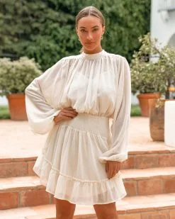 Starts With Love Smocked Dress - Cream - FINAL SALE -clothes Sales StartsWithLoveSmockedDressCream98