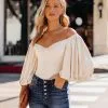 TCEC-001 Statement Style Off The Shoulder Knit Bodysuit - Cream